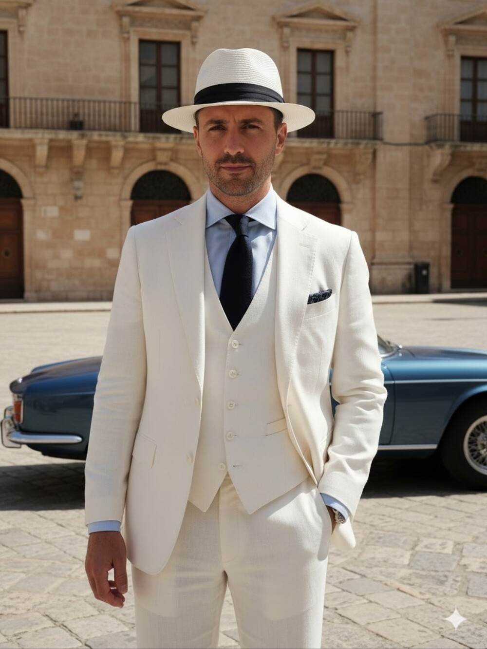 Dobbs Fifth Avenue New W/O Tag White Shantung Panama Hat, 7 1/8, $80